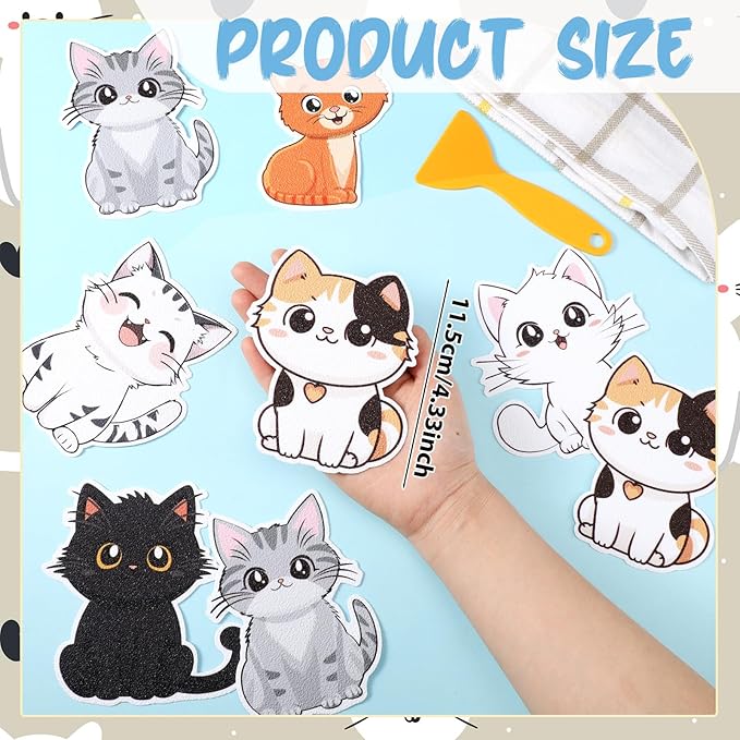 Yaomiao 24 Pcs Cat Non Slip Bathtub Stickers Shower Stickers Anti Slip Decal Threads Adhesive Appliques with Scraper Adhesive Decals for Safety Bathroom Tubs, Shower Floor, Stairs