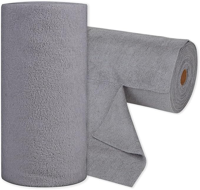 Microfiber Rags 50 Pack - 12" x 12" Tear Away Reusable Towels, Ultra Absorbent Microfiber Cleaning Cloth, Lint Free Washable Cloths for Kitchen, Home & Auto, Reusable Paper Towels Alternative, Grey
