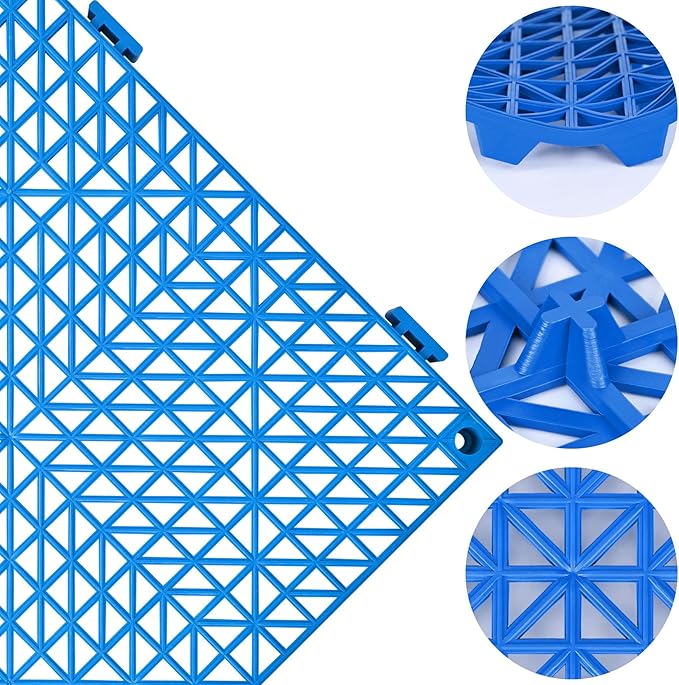 ToLanbbt Modular Interlocking Cushion 12P 11.8" x 11.8" Interlocking Rubber Floor Drain Holes Non-Slip Splicing Drainage Mats for Deck, Shower, Kitchen, Drain Pool, Indoor Outdoor (Grey Blue)