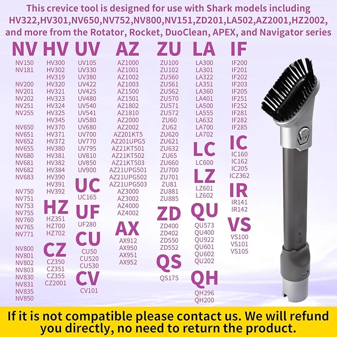 2-in-1 for Shark Crevice Tool Replacement Shark Vacuum Attachments for Rotator/Rocket/APEX Duoclean Upright Vacuum NV752 NV600 NV650 NV680 NV340 HV301 HV322 HV320 NV480 NV800 NV151 LA502 AZ2001 HZ2002