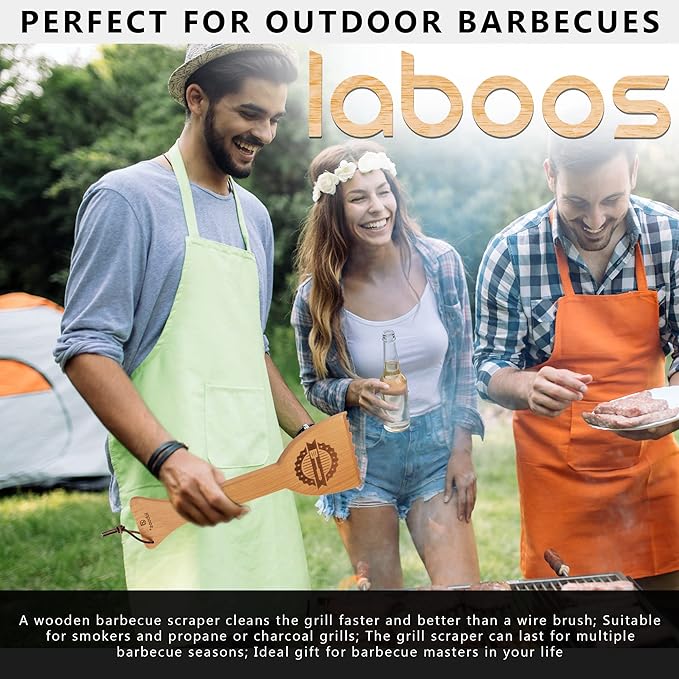 Wooden BBQ Grill Scraper – Beech Wood Griddle Cleaner for Traeger and Other Grills, No Metal Bristles, Safe and Durable Grill Cleaning Tool with Grooved Edge