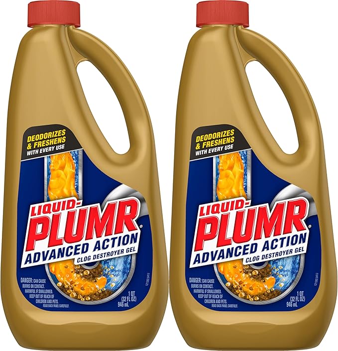 Liquid-Plumr Advanced Action Clog Destroyer Gel, Removes Multiple Types of Clogs including Hair, Deodorizes and Freshens, Safe for All Septic Systems and Pipes, 2 Bottles, 32 fl. oz. Bottle