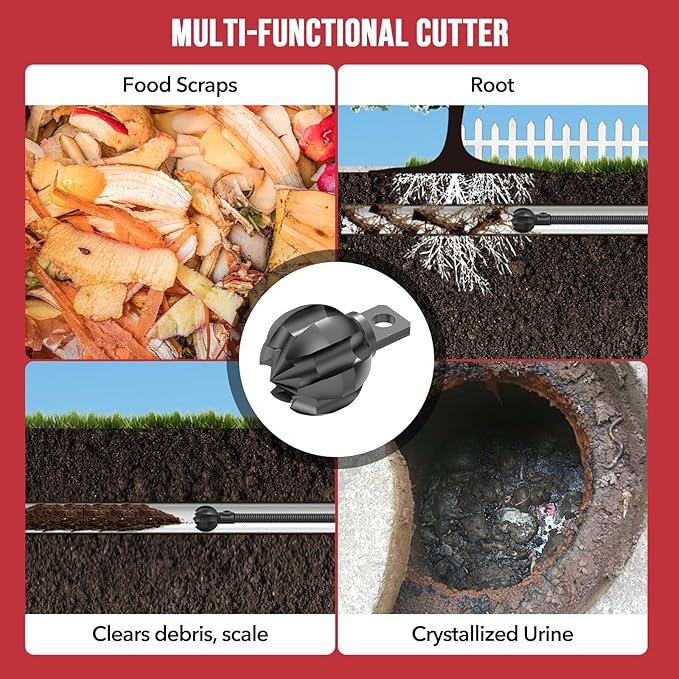POPULO Drain Snake Attachment–Multi-Functional Cutter 1.2 Inch Diameter,Fits 1.5-3 Inch Pipes–Clears Scale,Tree Roots,and More – Compatible with POPULO and Other Leading Sewer Snake Machines