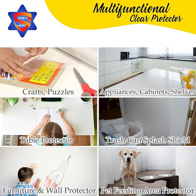 Clear Wall Protector Contact Paper - Self Adhesive Removable Film Kitchen Cabinet Liner Transparent Sheet Plastic Foil Backsplash Oil Waterproof Wallpaper Heat Resistant Furniture Door Scratch Cat Dog