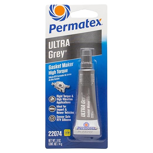 Permatex 22074 Ultra Grey Rigid High-Torque RTV Silicone Gasket Maker, 0.5 oz.
