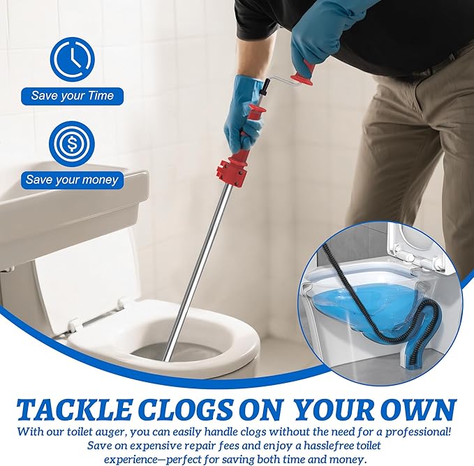 6 Ft Toilet Auger Snake Model K-6P 56658 Toilet Snake for Unclogging with 6-Foot Snake and Bulb Head, Heavy Duty Auger Snake for Unclogging Toilets for Home, Office, School, More
