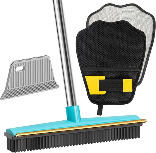 Carpet Rake for Pet Hair Removal (3 Pack),Dog Cat Fur Remover Rubber Broom,Carpet Rake - 60" Long Handle Lint Shaver Cleaner Tools,Scraper Brush for Carpet,Rug,Car Mat,Couch,Pet Bed,Furniture