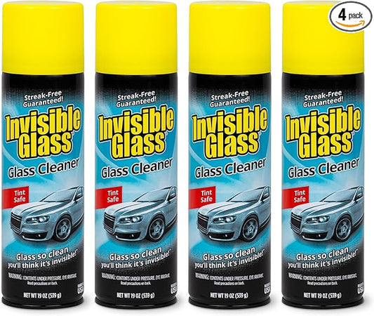 Invisible Glass 91164-4PK Premium Aerosol Glass Cleaner Spray for Car Windshields and Windows, Automotive and Home Window Cleaner, Streak-Free, Ammonia-Free, Tint-Safe – 19 oz (Pack of 4)