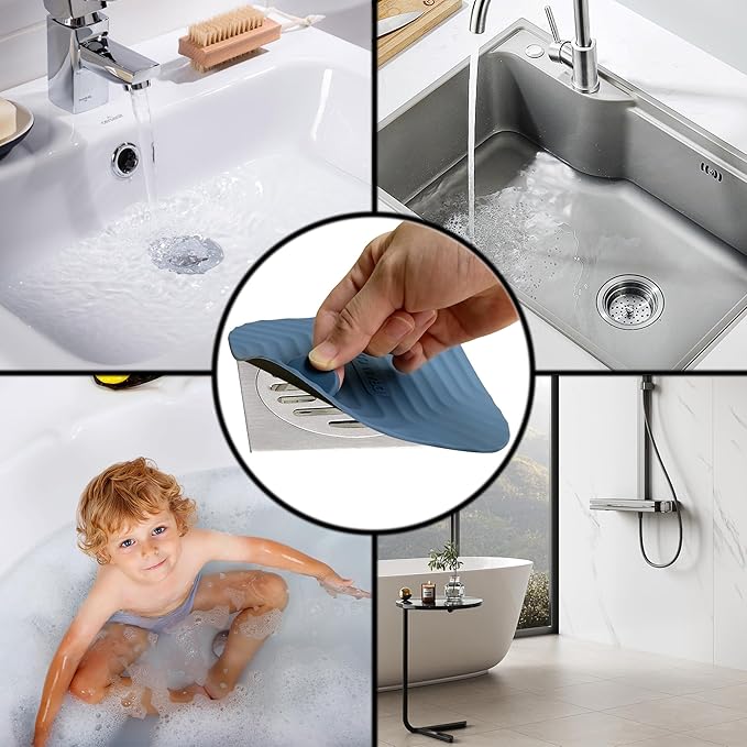 Shower Drain Cover Tub Stopper,2 Pieces Sewer Anti-Odor Mat Deodorizing Drain Plugs for Kitchen,Bathroom and Laundry(5.9x5.9 inch) Blue