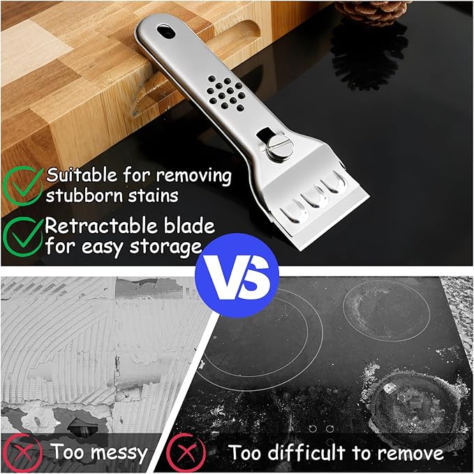 Scraper Tool, Multi Surface Cleaning Tool, Glass Windows Tiles Metal for Stove Tops, Windows, Paint Removal and Adhesive Residues, Silvery, 5.3 Inches, 1 Piece
