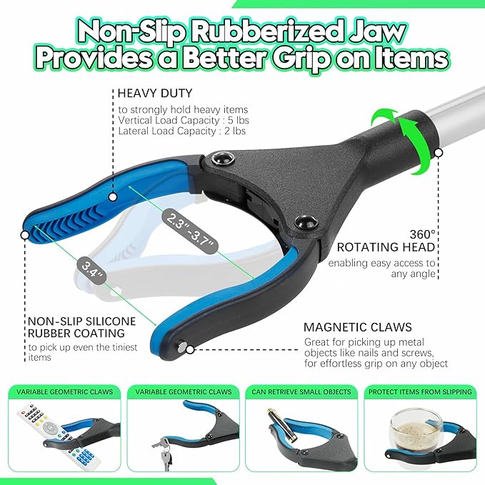 Upgraded 36 - inch Grabber Reacher Tool, Grabbers for Seniors, Trash Picker Upper Grabber, with Anti - Slip 360° Rotating Wide Jaw and Magnets, Perfect for After Surgery Recovery