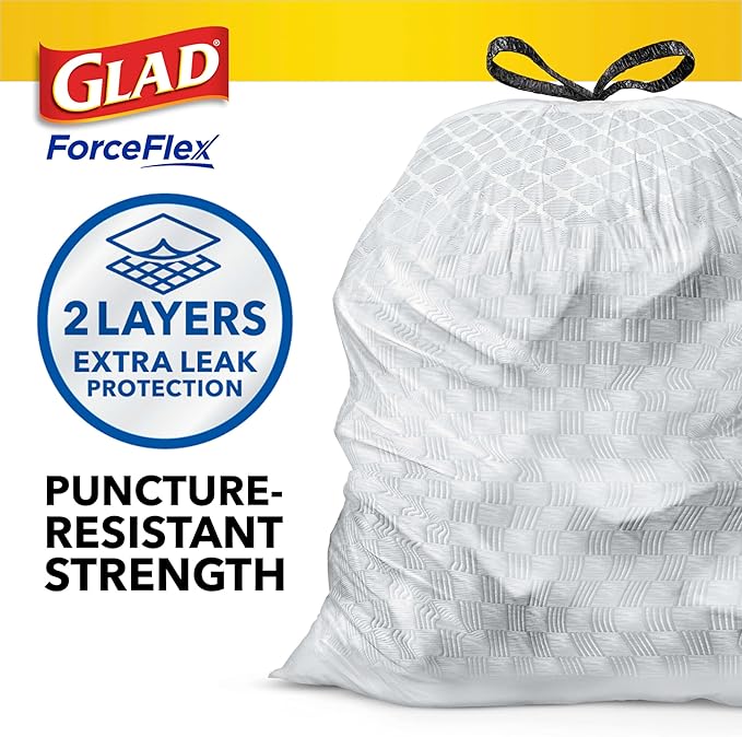 Glad ForceFlex Tall Kitchen Drawstring Trash Bags,13 Gal,Fragrance Free,110 Ct (Package May Vary),(Pack of 3)