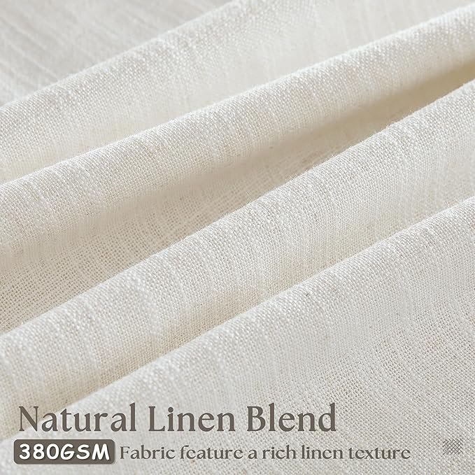 Pinch Pleated Linen Curtains 108 Inches Long for Living Room 2 Panels Set Cream Ivory Flax Double Pleated Drapes Back Tab Neutral Boho Ceiling Floor 108 Inch Window Curtains Bedroom Natural Birch