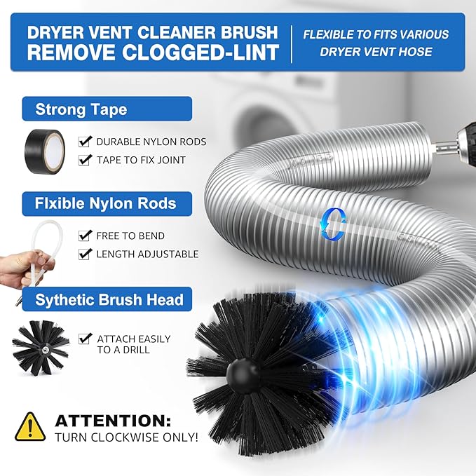 22-Piece 40-Feet Dryer Vent Cleaner Kit, Dryer Vent Cleaning Kit Lint Remover with Dryer Vent Brush, Vacuum Hose Attachment Cleaning Tools, Flexible Lint Trap Brush, Vacuum & Dryer Adapters