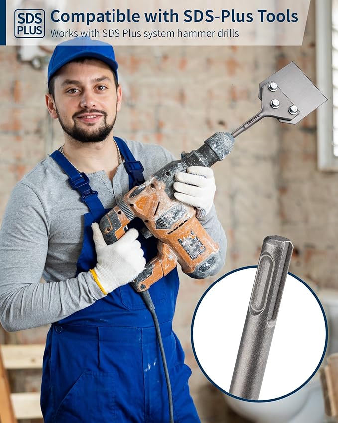 Firecore SDS Plus Floor Scraper, 4 Inch Wide Tile Thinset Scaling Chisel, 4" x 10" Thinset Scraper Adhesives Remover Wall Scraper Works with SDS Plus Rotary Hammer