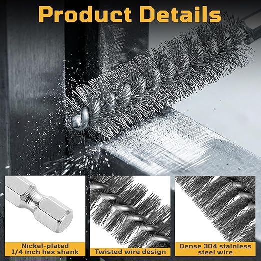 27 Pcs Stainless Steel Bore Brush Set, Metal Wire Cleaning Brushes with 1/4" Hex Shank, Abrasive Bore Cleaning Wire Brush for Drill for Removing Rust Dirt in Pipes Machinery Parts and More 8mm-28mm