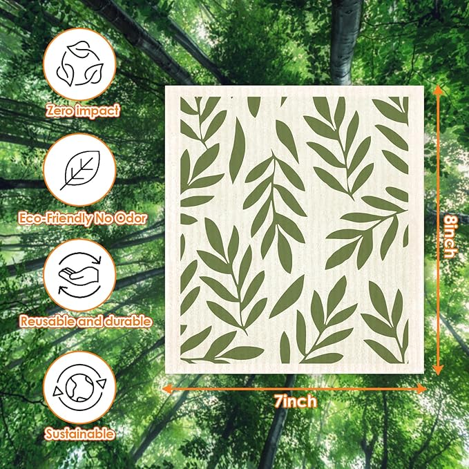 Swedish Dishcloths for Kitchen 6 Pack Eucalyptus Cellulose Sponge Cloths Non Scratch Reusable Paper Towels Biodegradable and Reusable Kitchen Dish Rags (Moss Green)