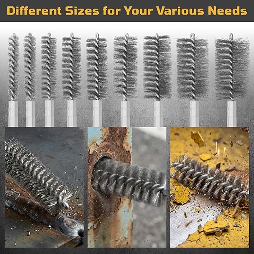 27 Pcs Stainless Steel Bore Brush Set, Metal Wire Cleaning Brushes with 1/4" Hex Shank, Abrasive Bore Cleaning Wire Brush for Drill for Removing Rust Dirt in Pipes Machinery Parts and More 8mm-28mm