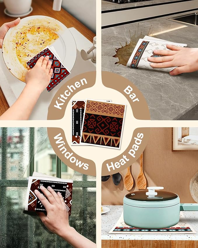 Miss Adola Kitchen Swedish Dishcloths with Hooks - 6 Pack Reusable Dish Cloths for Washing Dishes Fast Drying Cute Fun Swedish Dish Towels Washable Cleaning Sponge, Brown Cowboy