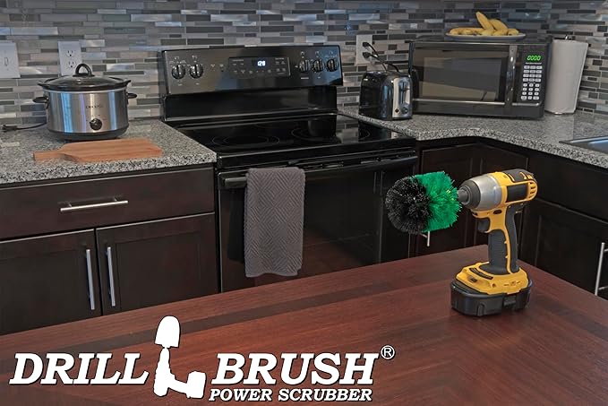 Drillbrush Kitchen Cleaning Supplies - Household Cleaners for Drill - Home Kitchen Scrubbing - Stove Cleaning Tool - Oven Door Cleaner - Pots and Pans Scrubber - Frying Pan Scrubber - Sink Scrub Brush