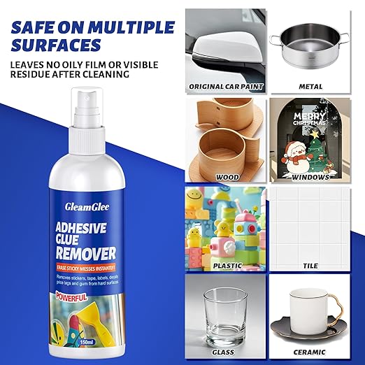 Adhesive Remover Spray 5.03oz – Powerful Glue & Sticker Remover for Tape, Labels, Silicone, Grease, Gum & Wax Residue – Safe on Glass, Metal, Plastic, Wood & Hard Surfaces – Includes Scraper