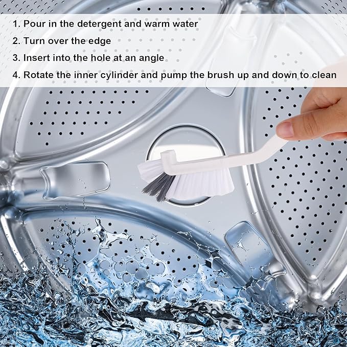 4pcs Washing Machine Cleaning Brush Kit, Efficient Front Load Washer Cleaner Tool or Accessories 1 Drum Cleaner Brush & 3 Gap Brushes for Laundry Machine Tight Spaces and Rubber Seal