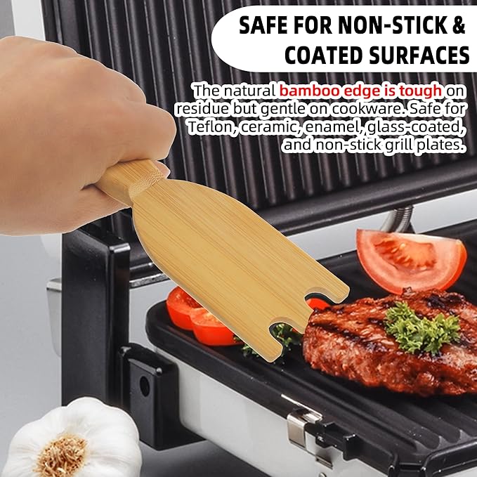 TonGass Bamboo Grill Scraper Compatible with George Foreman 1925B01B, Upgrade Grill Spatula for George Foreman Indoor Grills & Most Other Indoor Grills with Grooves, Heat-Resistant & Durable