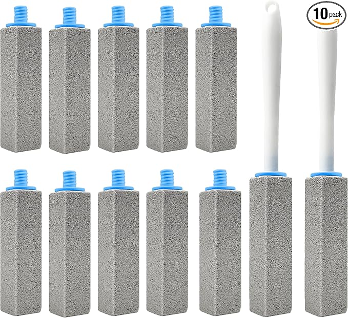 10 Pack Toilet Pumice Stone with Extra Long Handle, Pumice Stone for Toilet Cleaning, Toilet Bowl Cleaner, Removing Hard Water for Toilet, Sink, Tile and Pool, 2 Wands+10 Stones