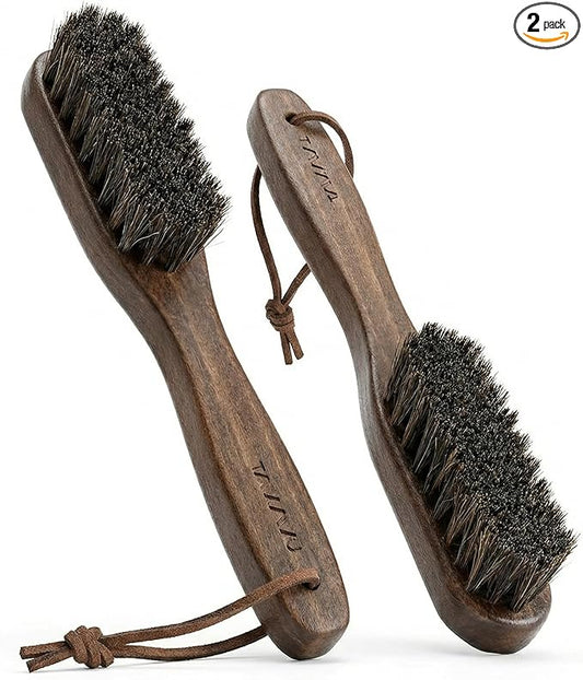Takavu Horsehair Laundry Stain Brush Set (2 Pack) - Soft Bristle Spot Cleaner for Delicate Fabrics, Clothes Pre-Wash, Gentle Garment Care Tool