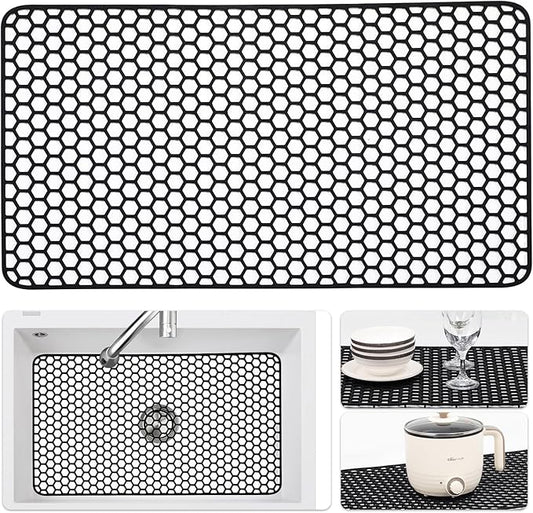 Silicone Sink Protectors for Kitchen Sink - 26"x 14" Kitchen Protector Accessory, Non-Slip Heat Resistan Mat for Bottom of Farmhouse Stainless Steel Porcelain, Dishwasher Safe (Black)