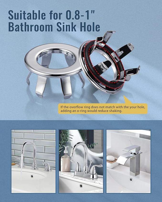 ARCORA Sink Overflow Ring Chrome: 2 Pack Solid Brass Bathroom Vessel Sink Overflow Cover Basin Trim Ring Hole Insert Caps