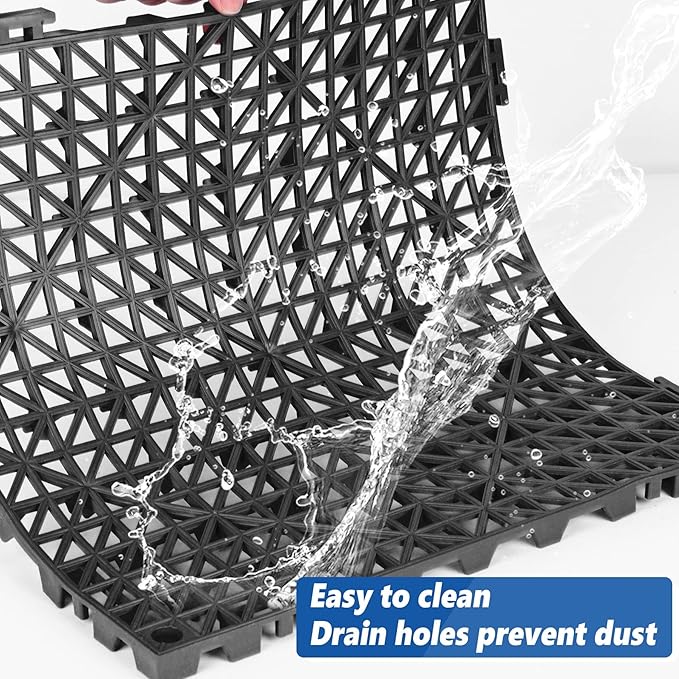 ToLanbbt Modular Interlocking Cushion 18P 11.8" x 11.8" Interlocking Rubber Floor Drain Holes Non-Slip Splicing Drainage Mats for Deck, Shower, Kitchen, Drain Pool, Sauna Bath, Indoor Outdoor (Black)