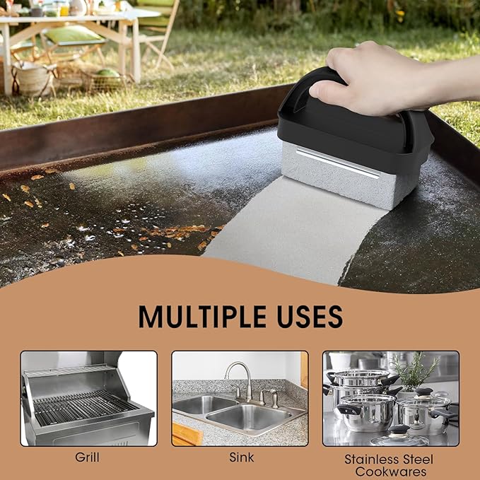 AWEASROY Heavy Duty Grill Cleaner, Grill Cleaning Bricks with Handle, Pumice Griddle Cleaning Stone Removing Stains for BBQ, Swimming Pool, Sink(4 Pack)