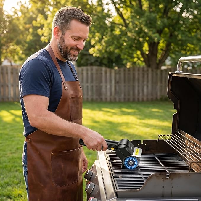 Electric Grill Brush, Rechargeable USB C Electric Grill Cleaner with Dual Safety Lock 600 RPM, 2000mAh, 2H Runtime, Automatic Barbecue Grate Cleaner Tool for All Grills, BBQ for Men Dad and Women