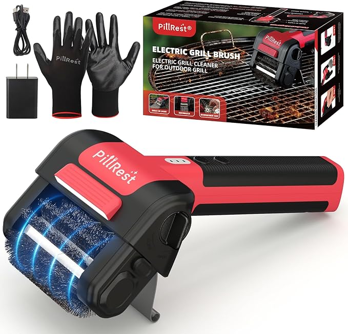 Electric Grill Brush, Cordless Rechargeable Grill Cleaner with LED Light - 950 RPM Spinning 304 Stainless Steel Head, Cool Fathers Day BBQ Accessories Gifts for Husband Dad Boyfriend Son or Brother
