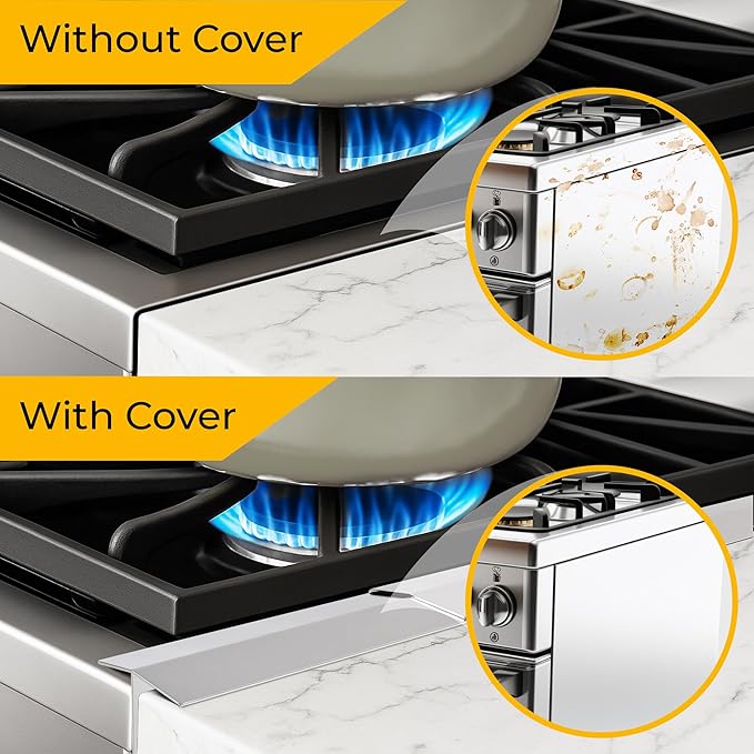 T-Shaped Stainless Steel Stove Gap Covers with Non-Slip Grip Strips – Extendable Length Stove Gap Filler (2 Pack, 14"-27.5") – Non-Sliding, Heat Resistant for Seamless Kitchen Protection (Silver)