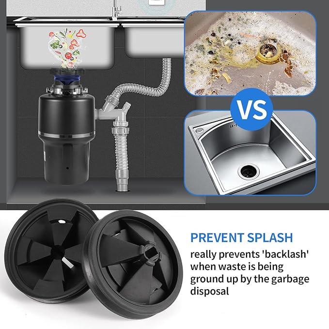 RQYEKDO 2-Pcs Upgrade Thicken Garbage Disposal Splash Guards, 3 3/8 Inch Sink Baffle Drain Plugs QCB-AM Replacement for InSinkErator Evolution Series Moen Models