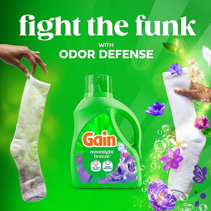 Gain Liquid Laundry Detergent with Odor Defense, Moonlight Breeze Scent, Laundry Soap For HE Washing Machines, 60 fl oz, 45 Loads, Pack of 2 (Packaging May Vary)