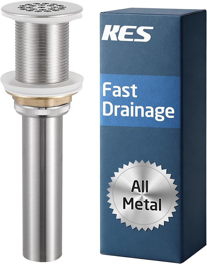 KES Faster Drainage Bathroom Sink Drain Without Overflow, Anti-Clog Open Grid Design, Brushed Nickel Vessel & Vanity Drain Strainer, Stainless Steel & Brass, S2021D-BN