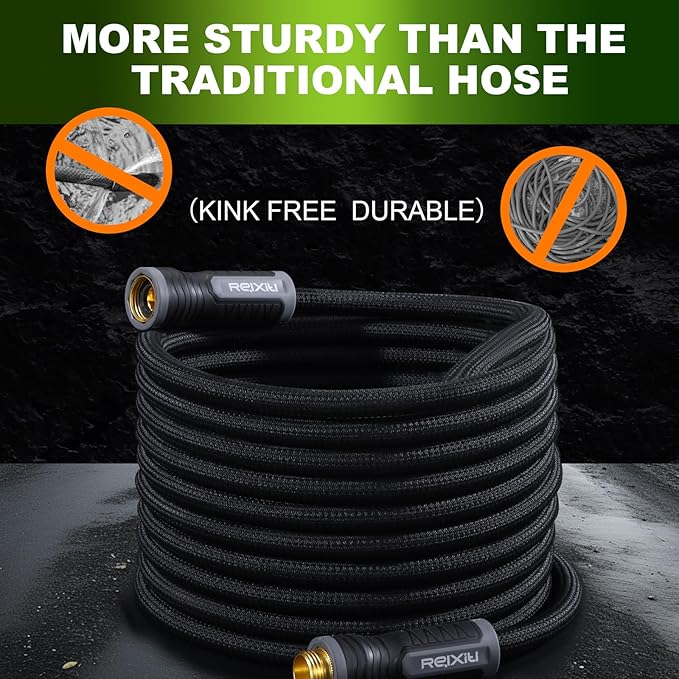 Relxitl Garden Hose, Flexible Water Hose, Ultra Lightweight Non-Expanding hose with 10 Function Sprayer, Leak proof, Pressure Resistant for Yard, Outdoor (Black, 25FT)