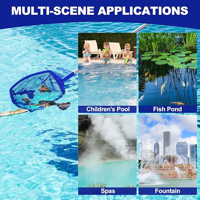 Pool Skimmer - Pool Skimmer Net with 5 Section Adjustable Telescopic Aluminum Pole, 23''- 60'', Pool Net Skimmer Rake with Ultra Fine Mesh , Pool Leaf Skimmer for Swimming Pools, Spas, Hot Tubs