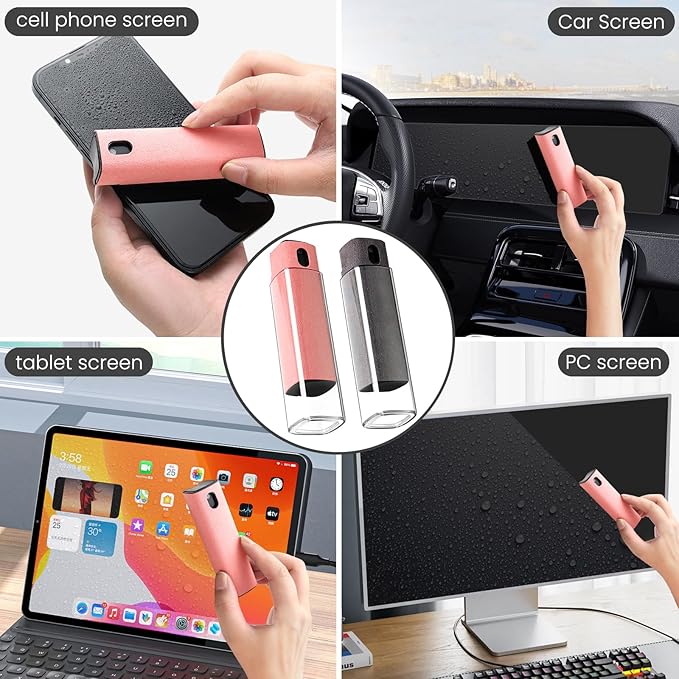 CUIUD Touchscreen Screen Cleaner Kit 2 Pcs, Phone, Tablet and Car Screen Cleaner, Two in One Spray and Microfiber Cloth(2 Pack Pink)