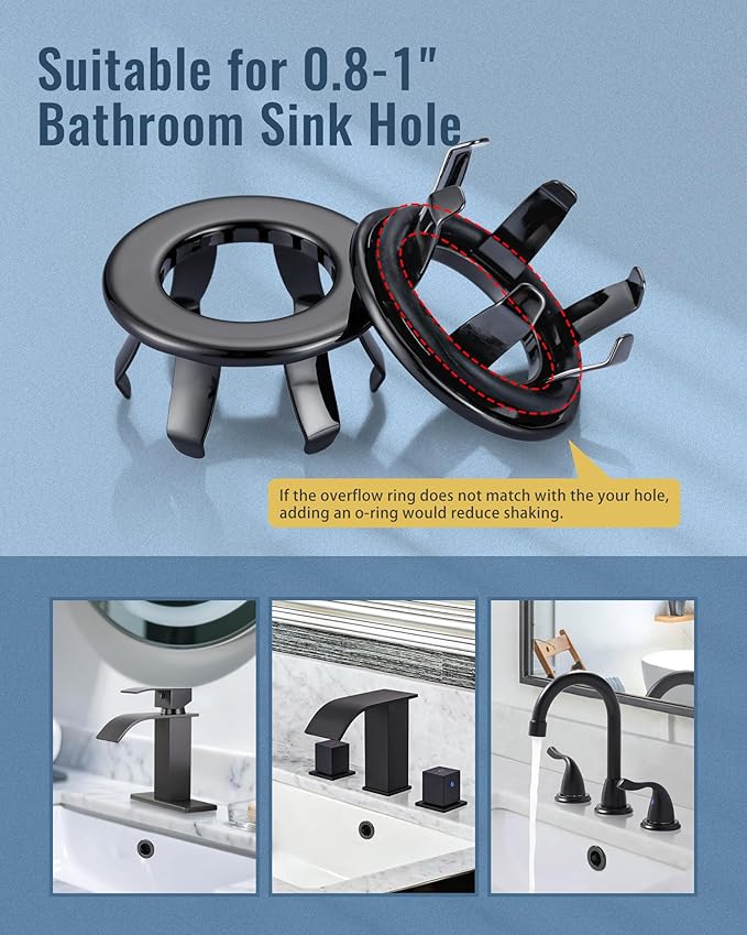 ARCORA Bathroom Sink Overflow Ring: 2 Pack Solid Brass Bathroom Vessel Sink Overflow Cover Basin Trim Ring Hole Insert Caps Black Stainless