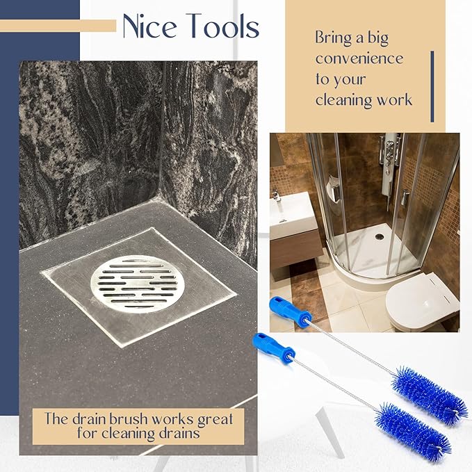 Baderke 2 Pieces Drain Brush Pipe Cleaning Blue Tube Brushes 19.7 Inch Plastic Shower Pipe Flexible Cleaning Tool(19.7 x 1.5 Inch)
