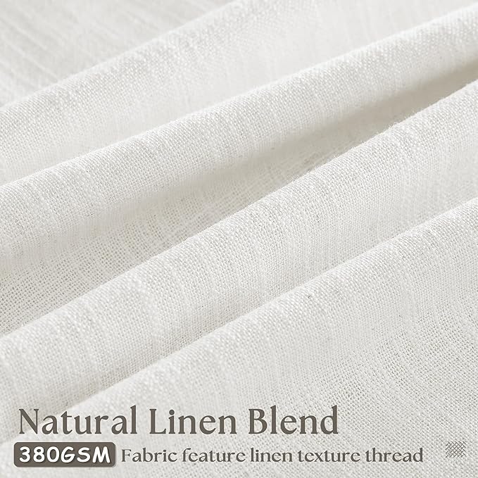 Beige White Linen Curtains 108 Inches Long 2 Panels Set for Living Room Neutral Boho Thick Linen Textured Pinch Pleated Memory Shape Light Filtering Ceiling Semi Sheer Window Curtain Hook Rings Ivory