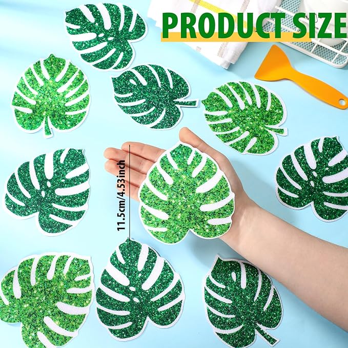Yaomiao 24 Pcs Palm Leaves Non Slip Bathtub Stickers Shower Stickers Anti Slip Decal Threads Adhesive Appliques with Scraper Adhesive Decals for Safety Bathroom Tubs, Shower Floor, Stairs