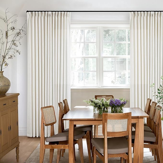 Cream Ivory Linen Curtains 80 Inches Long 2 Panels Set for Living Room Bedroom Pinch Pleated Back Tab Drapes Neutral Modern Farmhouse Decor Semi Sheer 80 Inch Curtains for Dining Room Window Cabin