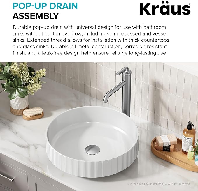 KRAUS Pop-Up Drain in Satin Nickel, PU-10SN