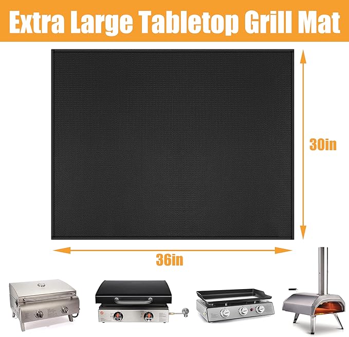 36x30in Heat Resistant Grill Mats for Outdoor Grill to Protect Your Prep Table and Outdoor Grill Table - Fire Proof & Water Proof & Oil Proof BBQ Mat - Black (0.6mm)