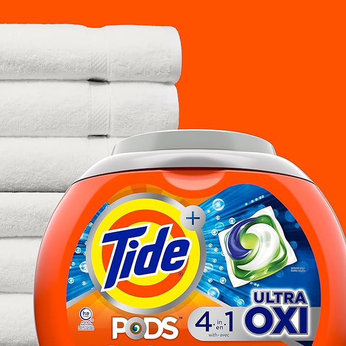 Tide PODS Liquid Laundry Detergent Soap Pacs, 4-n-1 Ultra Oxi, HE Compatible 43 Count, Built in Pre-treater for Stains